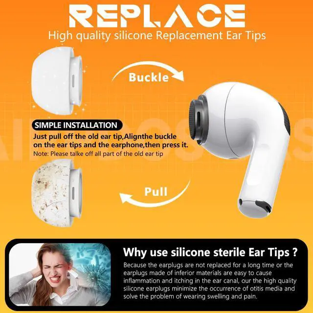Alt view image 6 of 6 - Inesore 4 Pairs Replacement Ear Tips for AirPods Pro 2nd/1st (Medium-White)