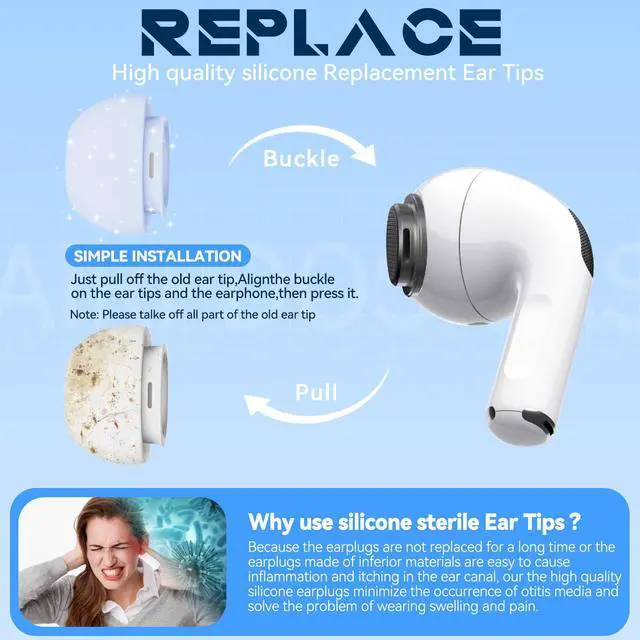 Alt view image 7 of 7 - Inesore 4 Pairs Replacement Ear Tips for AirPods Pro 2nd/1st (Light Blue)