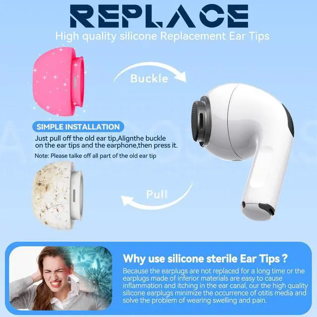 Alt view image 7 of 7 - Inesore 4 Pairs Replacement Ear Tips for AirPods Pro 2nd/1st (Rose red)