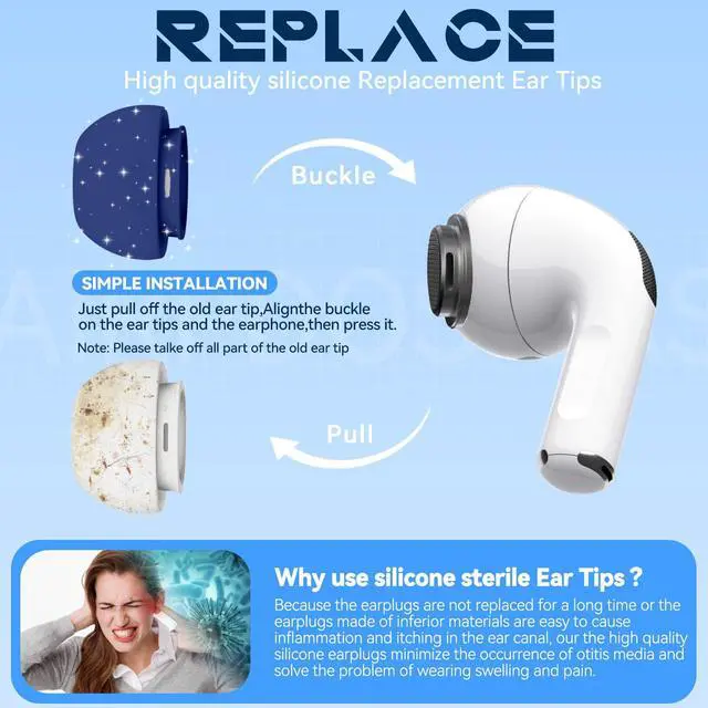 Alt view image 6 of 7 - Inesore 4 Pairs Replacement Ear Tips for AirPods Pro 2nd/1st (Dark Blue)