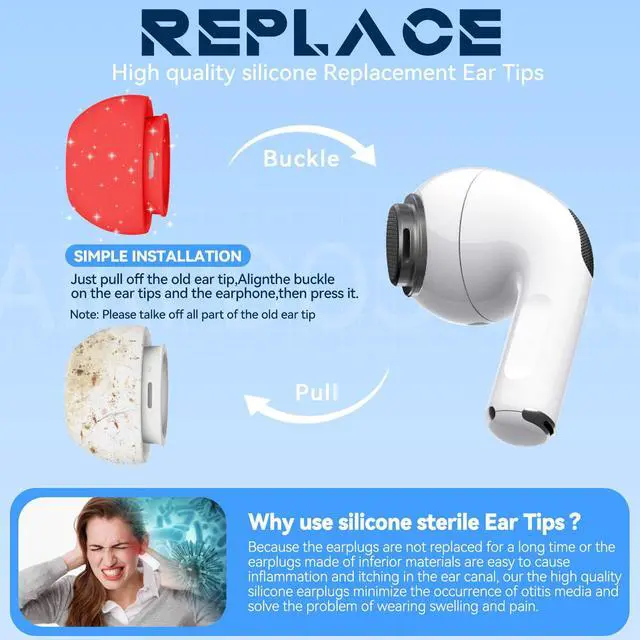 Alt view image 7 of 7 - Inesore 4 Pairs Replacement Ear Tips for AirPods Pro 2nd/1st (red)