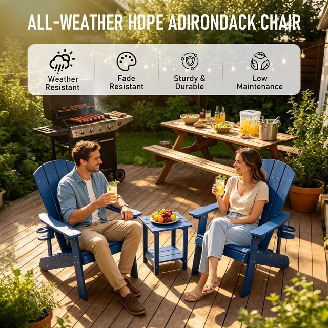 Alt view image 6 of 7 - HDPE Adirondack Chairs Set of 2, Outdoor Plastic Adirondack Chair with Cup Holders, All Weather Fire Pit Chair for Deck, Lawn, Backyard & Poolside, Blue
