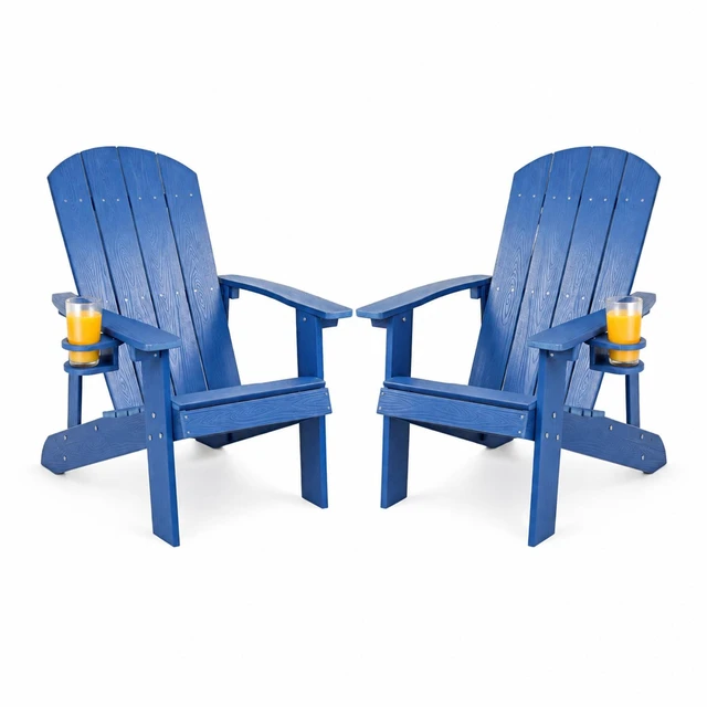 Main image of HDPE Adirondack Chairs Set of 2, Outdoor Plastic Adirondack Chair with Cup Holders, All Weather Fire Pit Chair for Deck, Lawn, Backyard & Poolside, Blue