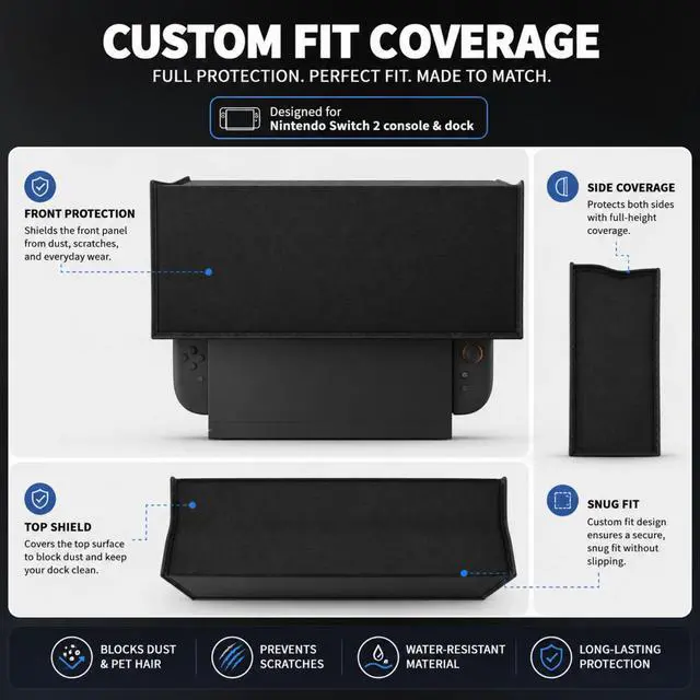 Alt view image 6 of 7 - QXWPBV Dust Cover for Nintendo Switch 2 Console & Dock, Waterproof Anti Scratch Protective Sleeve, Black
