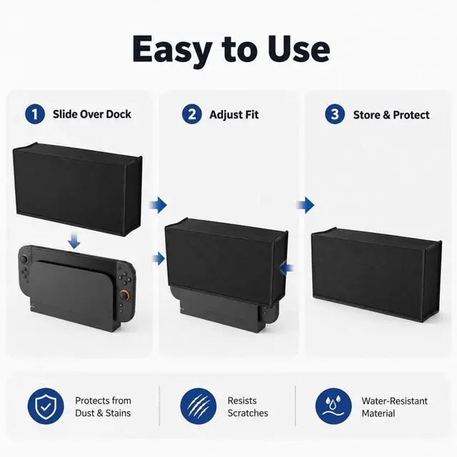 Alt view image 7 of 7 - QXWPBV Dust Cover for Nintendo Switch 2 Console & Dock, Waterproof Anti Scratch Protective Sleeve, Black