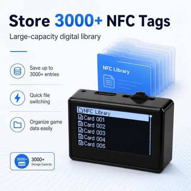 Alt view image 3 of 7 - QXWPBV NFC Tag Emulator with 1.3" OLED Screen, NFC Writer and Rewritable Scanner, 3000+ Tag Storage, Auto UID Refresh, Rechargeable, Compatible with Switch, Wii U and 3DS