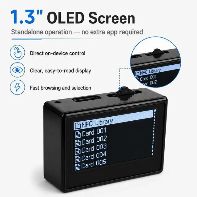 Alt view image 4 of 7 - QXWPBV NFC Tag Emulator with 1.3" OLED Screen, NFC Writer and Rewritable Scanner, 3000+ Tag Storage, Auto UID Refresh, Rechargeable, Compatible with Switch, Wii U and 3DS