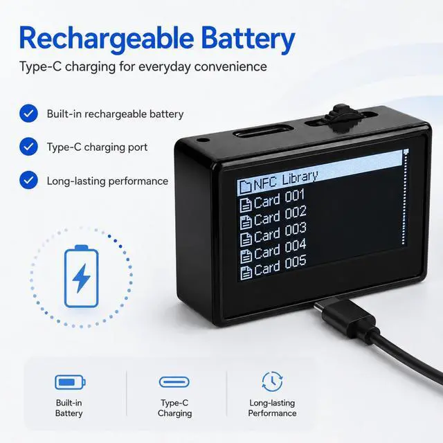 Alt view image 5 of 7 - QXWPBV NFC Tag Emulator with 1.3" OLED Screen, NFC Writer and Rewritable Scanner, 3000+ Tag Storage, Auto UID Refresh, Rechargeable, Compatible with Switch, Wii U and 3DS