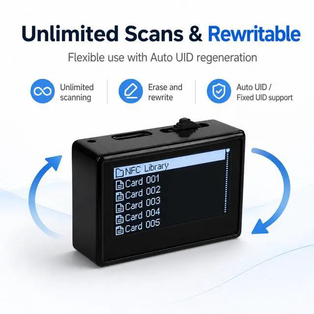 Alt view image 6 of 7 - QXWPBV NFC Tag Emulator with 1.3" OLED Screen, NFC Writer and Rewritable Scanner, 3000+ Tag Storage, Auto UID Refresh, Rechargeable, Compatible with Switch, Wii U and 3DS