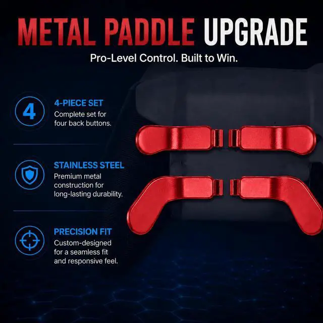 Alt view image 2 of 7 - QXWPBV Red Metal Back Paddles for Xbox Elite Series 2 Core Controller, 4-Piece Replacement Accessories Set