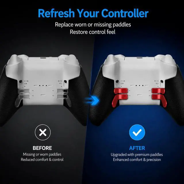 Alt view image 7 of 7 - QXWPBV Red Metal Back Paddles for Xbox Elite Series 2 Core Controller, 4-Piece Replacement Accessories Set