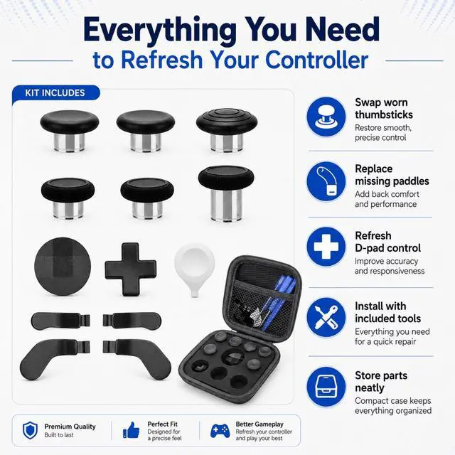 Alt view image 3 of 6 - QXWPBV 17-in-1 Metal Thumbstick and Paddle Upgrade Kit for Xbox Elite Series 2 / Elite Series 2 Core Controller, Black