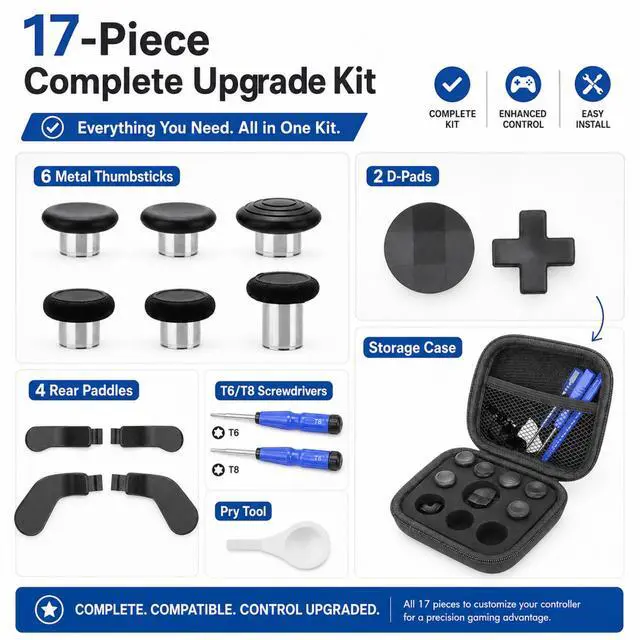 Alt view image 2 of 6 - QXWPBV 17-in-1 Metal Thumbstick and Paddle Upgrade Kit for Xbox Elite Series 2 / Elite Series 2 Core Controller, Black