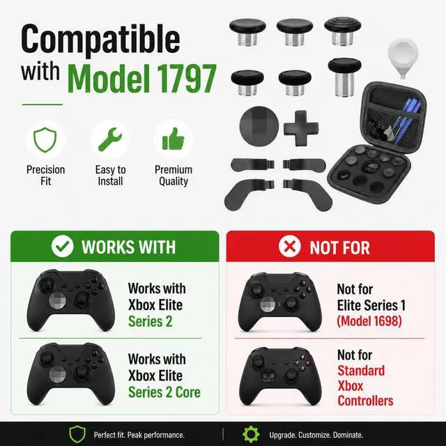 Alt view image 4 of 6 - QXWPBV 17-in-1 Metal Thumbstick and Paddle Upgrade Kit for Xbox Elite Series 2 / Elite Series 2 Core Controller, Black