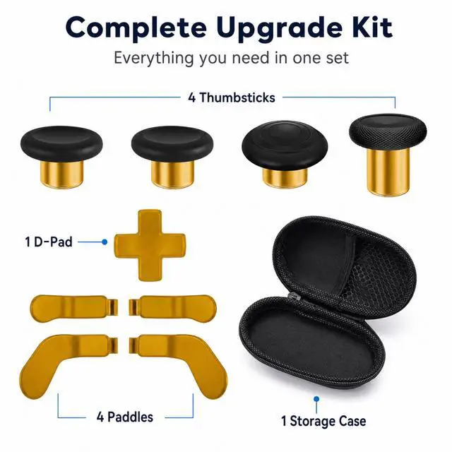 Alt view image 2 of 6 - QXWPBV 17-in-1 Metal Thumbsticks Paddles D-Pad Replacement Kit for Xbox Elite Series 2 / Elite Series 2 Core Controller Model 1797, Gold