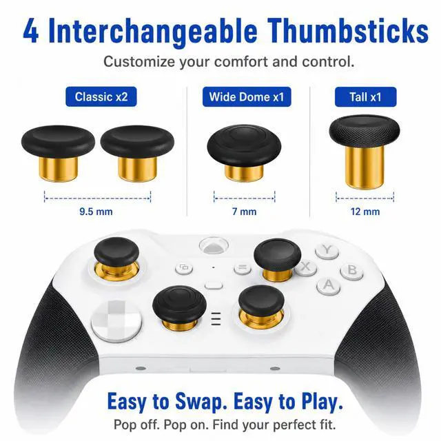 Alt view image 4 of 6 - QXWPBV 17-in-1 Metal Thumbsticks Paddles D-Pad Replacement Kit for Xbox Elite Series 2 / Elite Series 2 Core Controller Model 1797, Gold