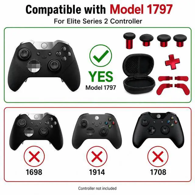 Alt view image 2 of 6 - QXWPBV 17-in-1 Metal Thumbsticks Paddles D-Pad Replacement Kit for Xbox Elite Series 2 / Elite Series 2 Core Controller Model 1797, Red