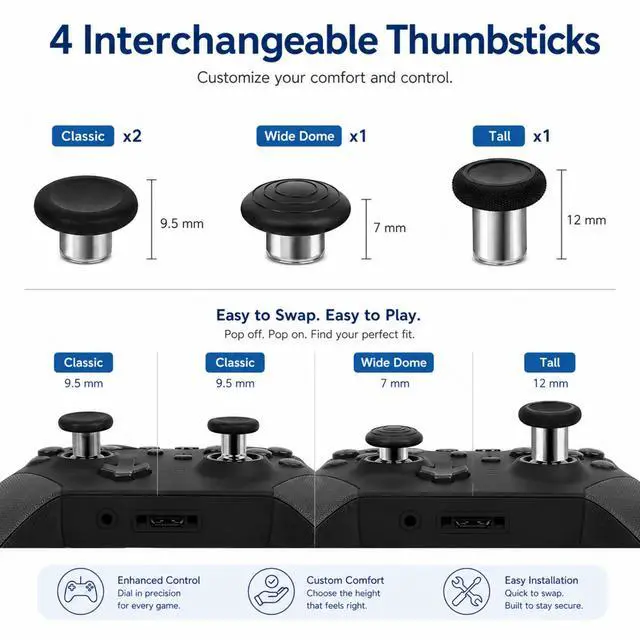 Alt view image 4 of 7 - QXWPBV 4-Pack Magnetic Metal Thumbsticks Joystick Replacement Kit for Xbox Elite Series 2 and Elite Series 2 Core Controller Model 1797, Black/Silver