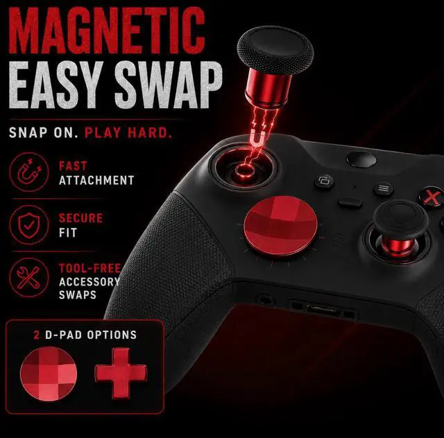 Alt view image 2 of 7 - QXWPBV 17-in-1 Metal Thumbsticks Paddles D-Pad Replacement Kit for Xbox Elite Series 2 Core Controller Model 1797, Red