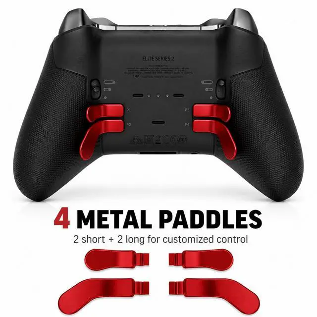 Alt view image 6 of 7 - QXWPBV 17-in-1 Metal Thumbsticks Paddles D-Pad Replacement Kit for Xbox Elite Series 2 Core Controller Model 1797, Red