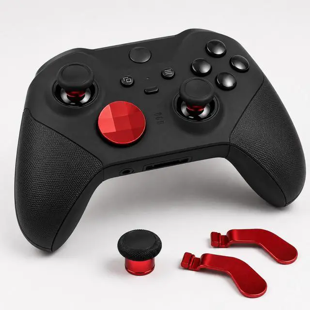 Alt view image 7 of 7 - QXWPBV 17-in-1 Metal Thumbsticks Paddles D-Pad Replacement Kit for Xbox Elite Series 2 Core Controller Model 1797, Red