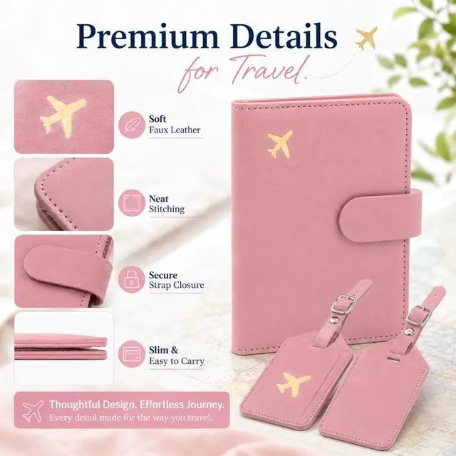 Alt view image 2 of 7 - QXWPBV RFID Blocking Passport Holder Travel Wallet Set with Tracker Slot, 6 Piece, Pink