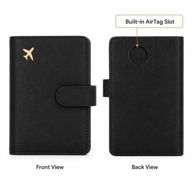 Alt view image 4 of 7 - QXWPBV RFID Blocking Passport Holder Travel Wallet Set with Tracker Slot, 6 Piece, Black