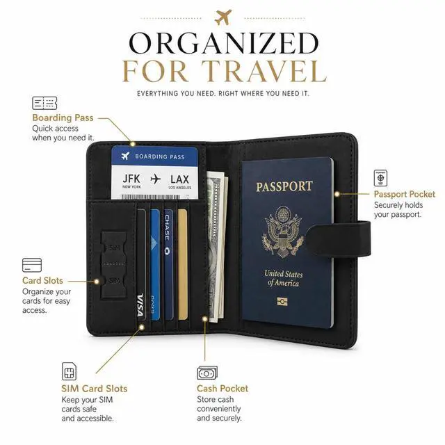 Alt view image 6 of 7 - QXWPBV RFID Blocking Passport Holder Travel Wallet Set with Tracker Slot, 6 Piece, Black