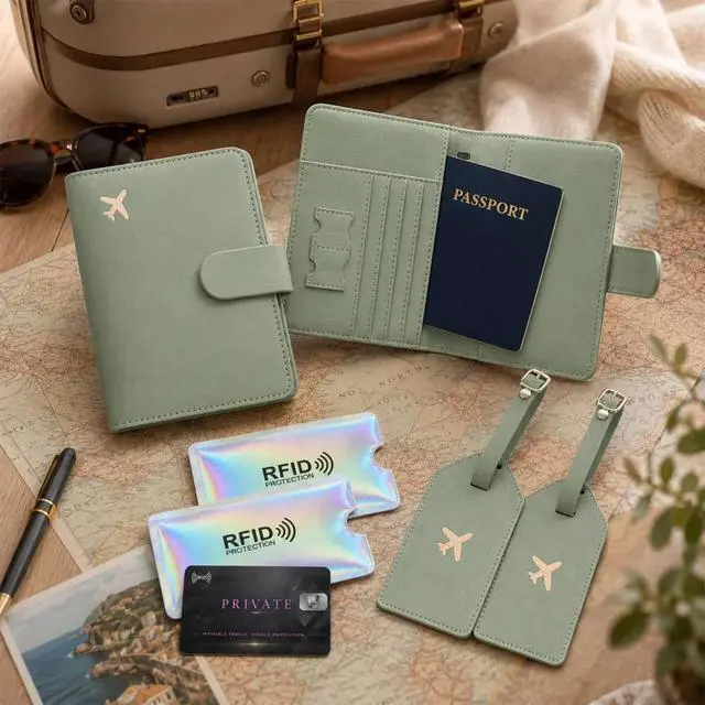 Alt view image 3 of 7 - QXWPBV RFID Blocking Passport Holder Travel Wallet Set with Tracker Slot, 6 Piece, Sage Green