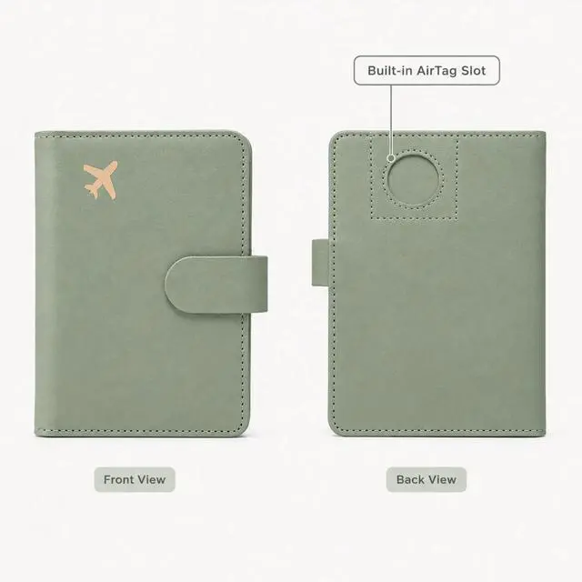 Alt view image 5 of 7 - QXWPBV RFID Blocking Passport Holder Travel Wallet Set with Tracker Slot, 6 Piece, Sage Green