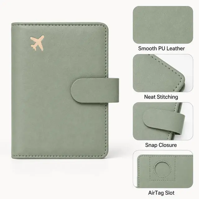 Alt view image 7 of 7 - QXWPBV RFID Blocking Passport Holder Travel Wallet Set with Tracker Slot, 6 Piece, Sage Green