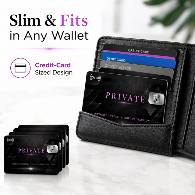 Alt view image 3 of 7 - QXWPBV RFID Blocking Cards 4-Pack, NFC Contactless Credit & Debit Card Protector for Wallet, ID and Passport Card, Slim No-Battery RFID Card Blocker, Black