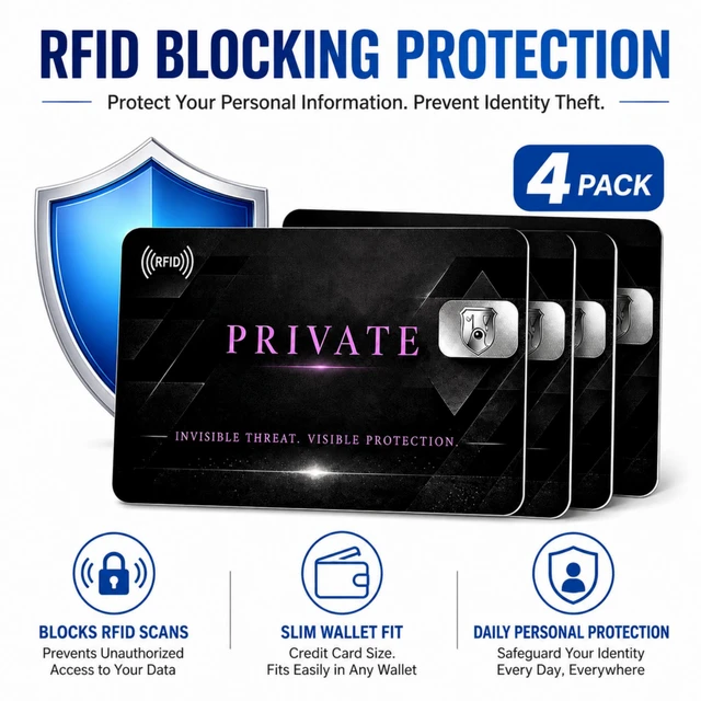 Alt view image 2 of 7 - QXWPBV RFID Blocking Cards 4-Pack, NFC Contactless Credit & Debit Card Protector for Wallet, ID and Passport Card, Slim No-Battery RFID Card Blocker, Black