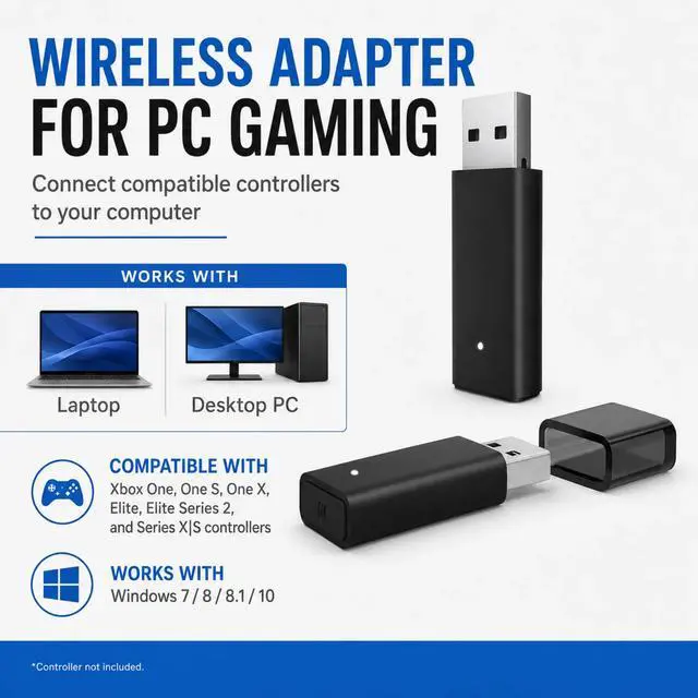 Alt view image 2 of 7 - QXWPBV Wireless Adapter for Xbox Controllers, USB Receiver for Windows PC, Compatible with Xbox Series X/S, Xbox One and Elite Series 2, Black
