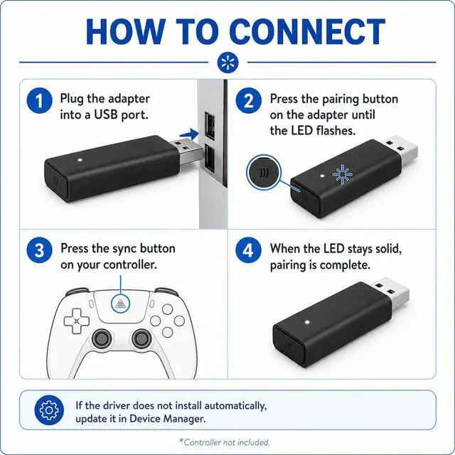 Alt view image 3 of 7 - QXWPBV Wireless Adapter for Xbox Controllers, USB Receiver for Windows PC, Compatible with Xbox Series X/S, Xbox One and Elite Series 2, Black