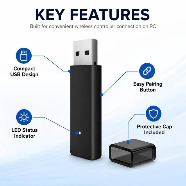 Alt view image 4 of 7 - QXWPBV Wireless Adapter for Xbox Controllers, USB Receiver for Windows PC, Compatible with Xbox Series X/S, Xbox One and Elite Series 2, Black