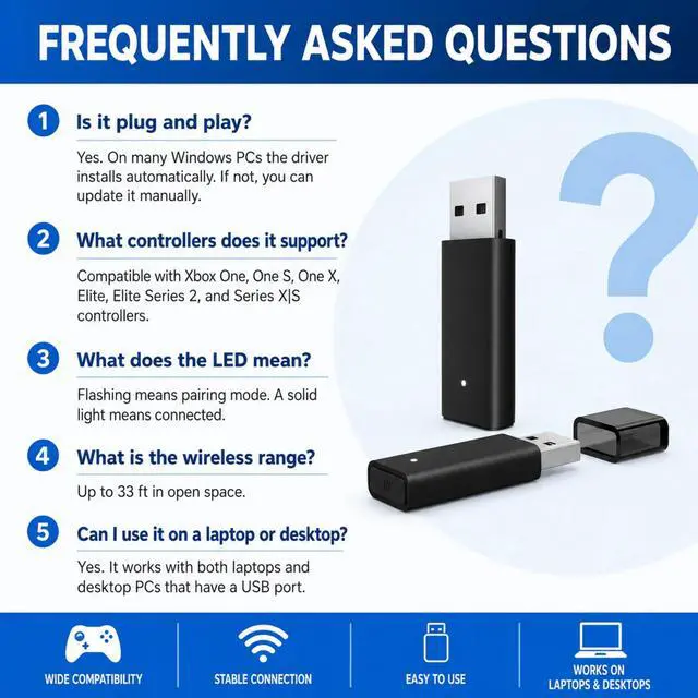 Alt view image 6 of 7 - QXWPBV Wireless Adapter for Xbox Controllers, USB Receiver for Windows PC, Compatible with Xbox Series X/S, Xbox One and Elite Series 2, Black