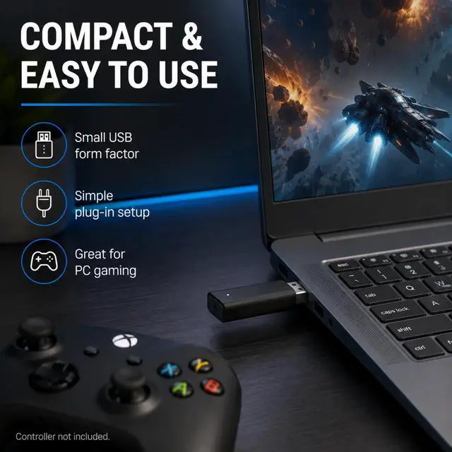 Alt view image 7 of 7 - QXWPBV Wireless Adapter for Xbox Controllers, USB Receiver for Windows PC, Compatible with Xbox Series X/S, Xbox One and Elite Series 2, Black