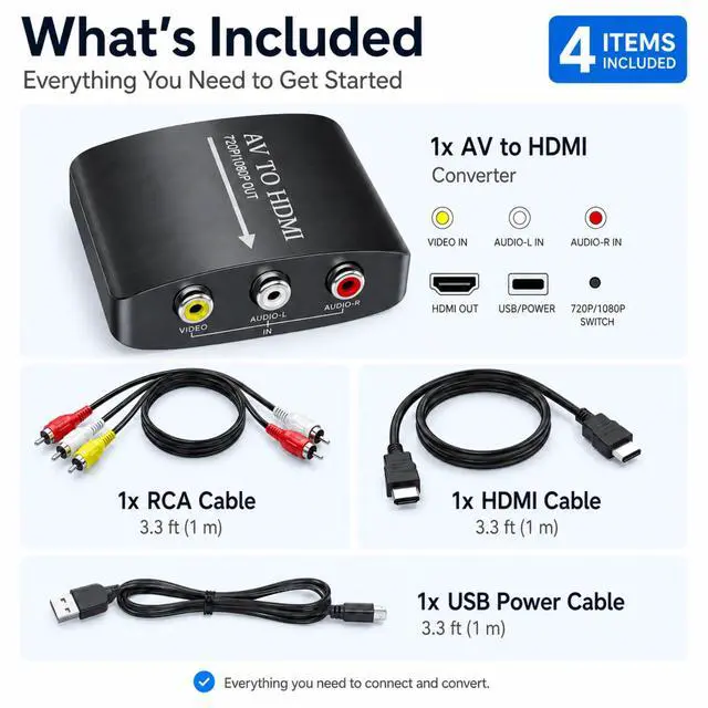 Alt view image 4 of 7 - QXWPBV Composite RCA AV to HDMI Converter, 1080p 720p Audio Video Adapter for Original Xbox Retro Consoles, Black