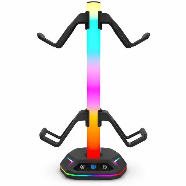 Main image of QXWPBV RGB Headset Stand with Controller Holder, 4-in-1 Desk Organizer for PS5 PS4 Xbox Switch Controllers, Black