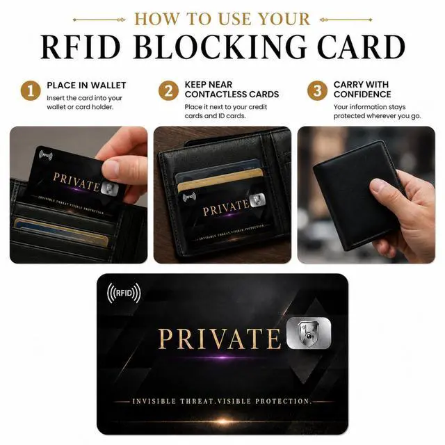 Alt view image 4 of 7 - QXWPBV RFID Blocking Cards 4 Pack NFC Blocking Credit Card Protector for Wallet Passport Holder Debit Card ID Contactless Card Protection, Black