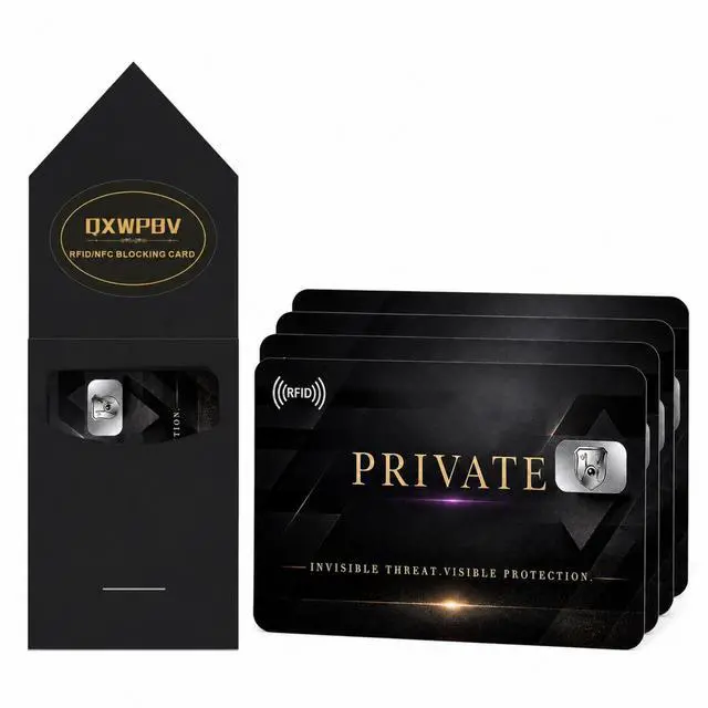 Main image of QXWPBV RFID Blocking Cards 4 Pack NFC Blocking Credit Card Protector for Wallet Passport Holder Debit Card ID Contactless Card Protection, Black