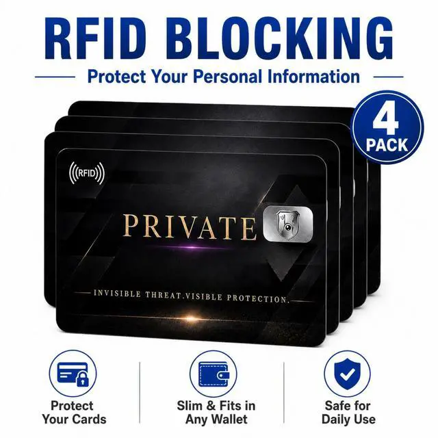 Alt view image 3 of 7 - QXWPBV RFID Blocking Cards 4 Pack NFC Blocking Credit Card Protector for Wallet Passport Holder Debit Card ID Contactless Card Protection, Black