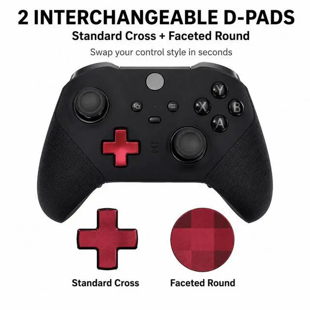 Alt view image 5 of 7 - QXWPBV 7-Piece Magnetic Metal D-Pad Rear Paddles Replacement Kit Compatible with Xbox Elite Series 1 Series 2 and Elite Series 2 Core Controllers, Metallic Red