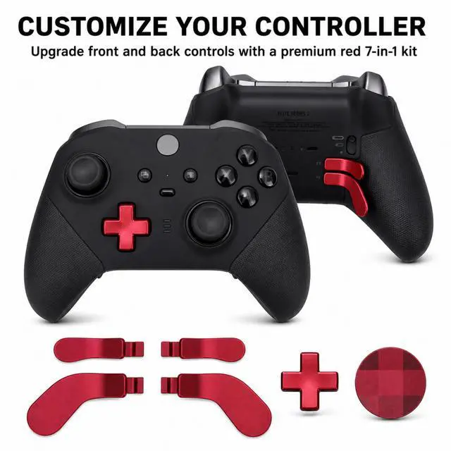 Alt view image 7 of 7 - QXWPBV 7-Piece Magnetic Metal D-Pad Rear Paddles Replacement Kit Compatible with Xbox Elite Series 1 Series 2 and Elite Series 2 Core Controllers, Metallic Red