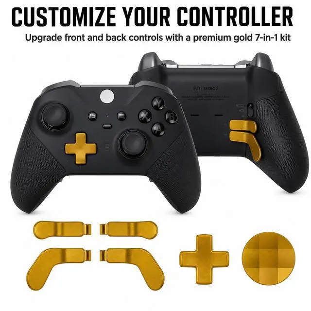 Alt view image 7 of 7 - QXWPBV 7-Piece Magnetic Metal D-Pad Rear Paddles Replacement Kit Compatible with Xbox Elite Series 1 Series 2 and Elite Series 2 Core Controllers, Metallic Gold