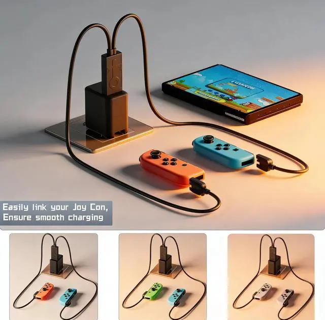 Alt view image 2 of 7 - QXWPBV Charging Dock for Nintendo Switch and Switch OLED Joy-Con Controllers, Dual Controller Charger with LED Indicator, Black