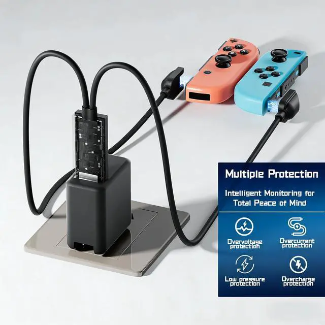 Alt view image 4 of 7 - QXWPBV Charging Dock for Nintendo Switch and Switch OLED Joy-Con Controllers, Dual Controller Charger with LED Indicator, Black