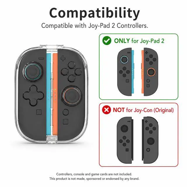 Alt view image 7 of 7 - QXWPBV Clear Storage Case Compatible with Switch 2 Joy-Con 2 Grip, Hard PC Travel Carrying Holder with 6 Game Card Slots, Crystal Clear