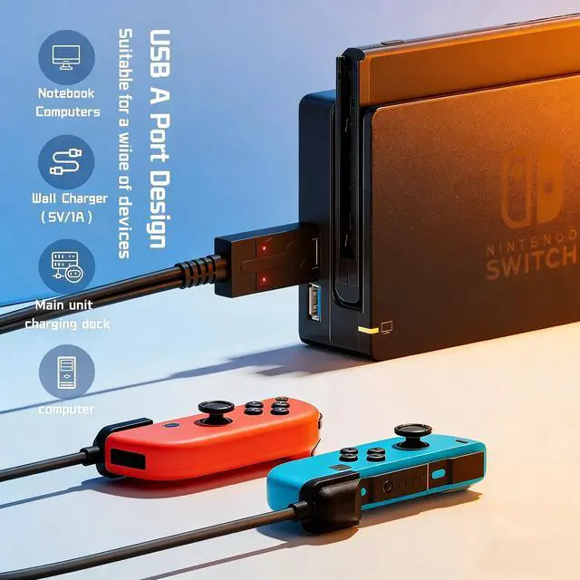 Alt view image 7 of 7 - QXWPBV Charging Dock for Nintendo Switch and Switch OLED Joy-Con Controllers, Dual Controller Charger with LED Indicator, Black
